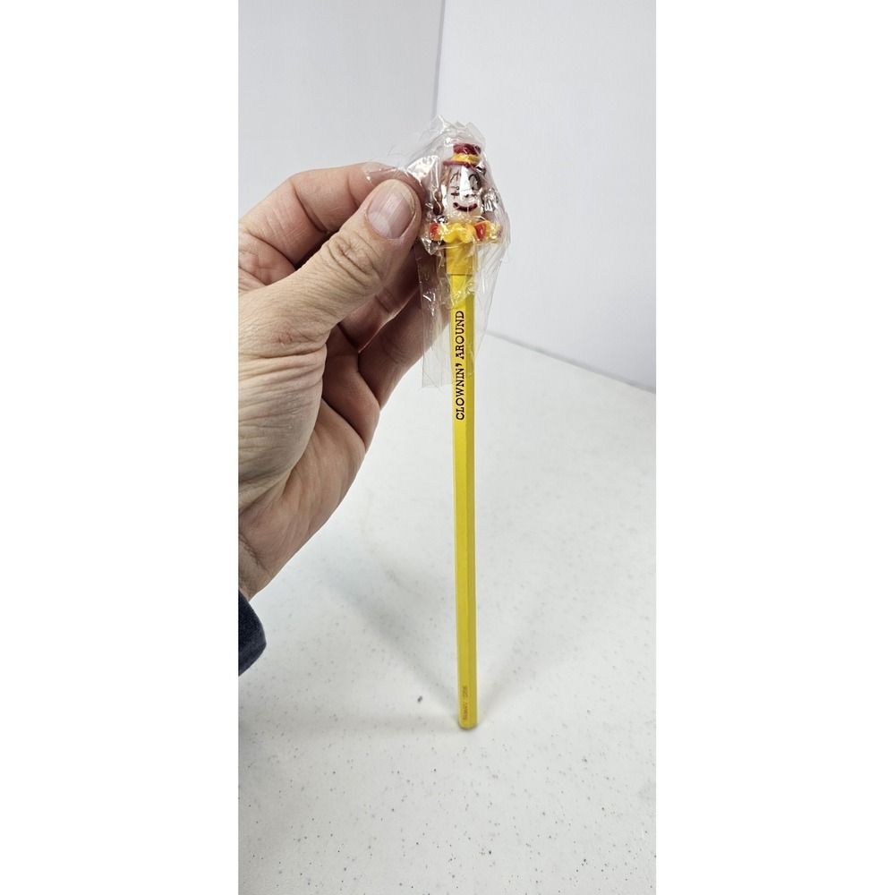 Vintage Clownin' Around New Wood Pencil w/ Clown Topper School Office Carnival